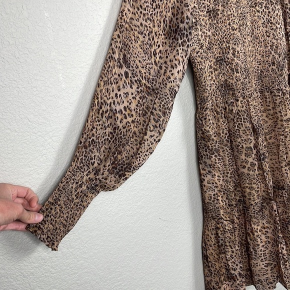 ML Monique Lhuillier Leopard Animal Print Crepe de Chine Mini Dress Long Sleeve - Picture 5 of 15